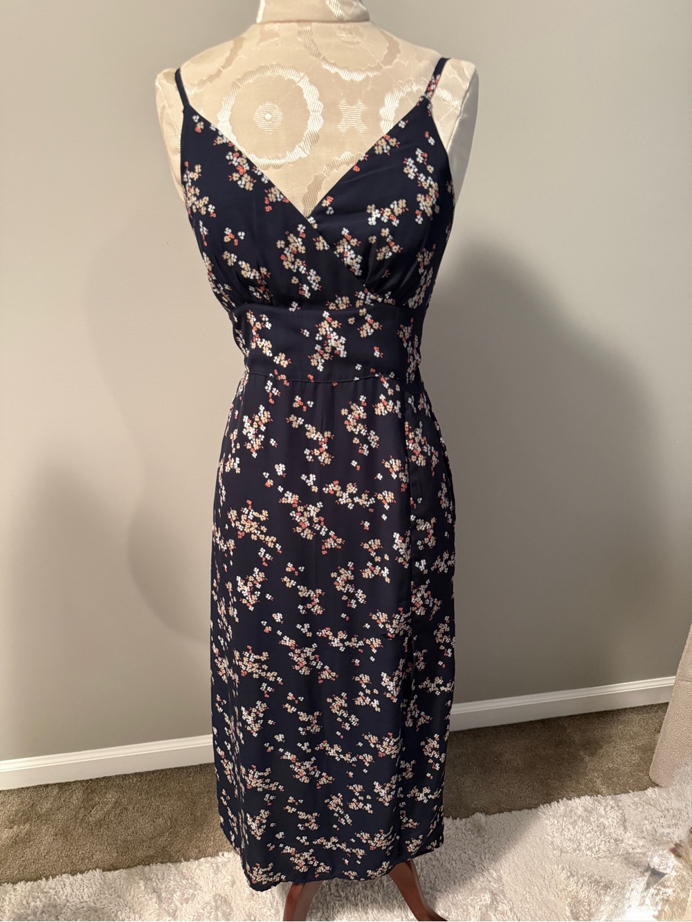 Abercrombie & Fitch Navy Floral Midi Slip Dress